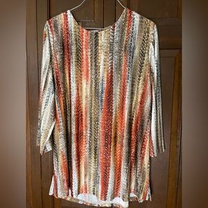 Southern Lady, Orange, Brown, Cream 3/4 Sleeve Tunic Top, size large